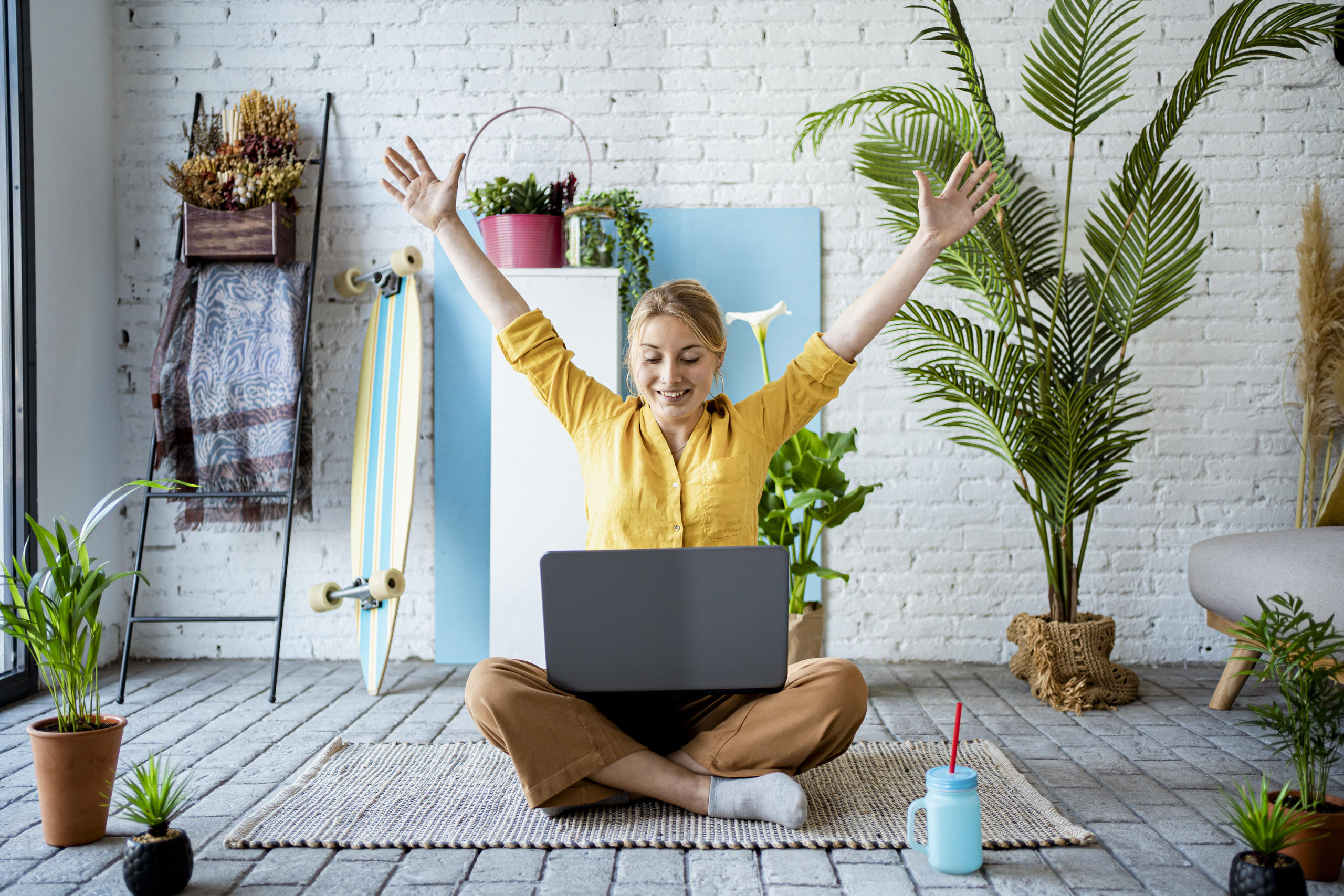 Person feels excitement while looking at laptop