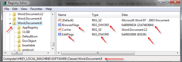 Registry Editor - Word.Document.8 key