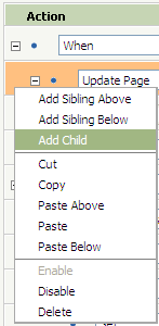 Context menu on action rows