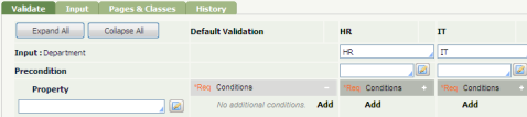 Example of validation sets for Department input property values HR, Engineering, and Legal