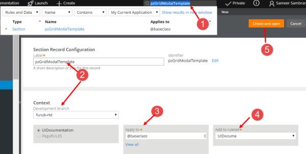 The figure is a screenshot showing the steps for creating a custom modal dialog template