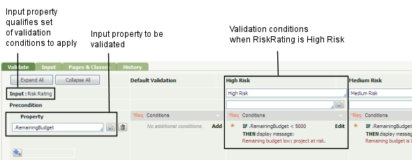 Using input property to qualify validation