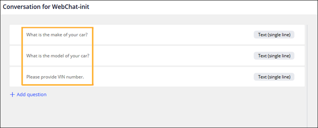 Adding sample questions to a stage process in the insurance quote case type.