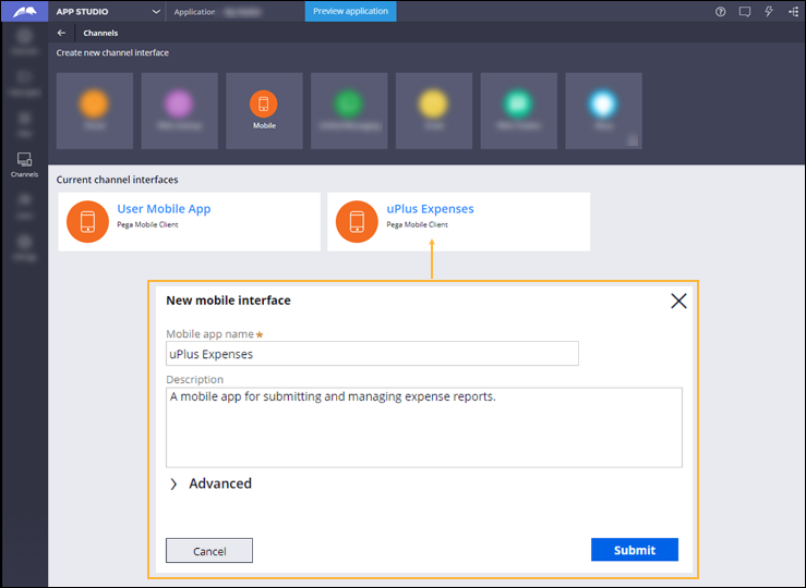 Creation of a new mobile channel in App Studio