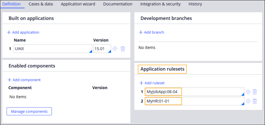 Application ruleset with two rulesets defined